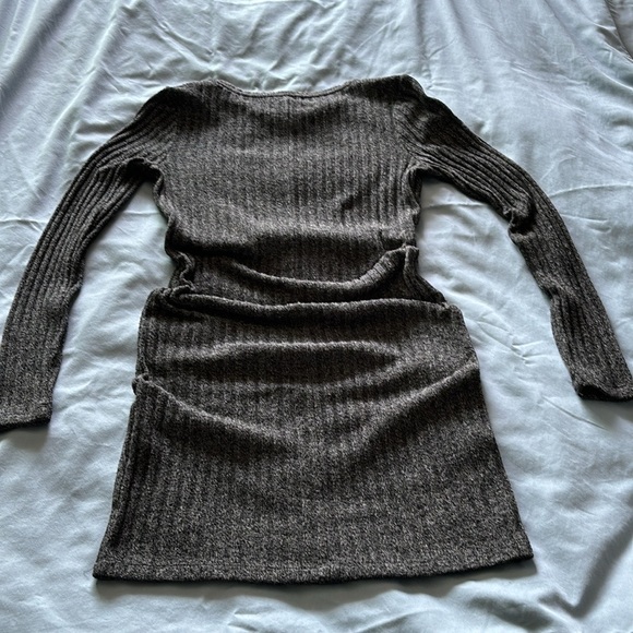 Dark Gray Black Marled Long Sleeve Mini Dress - Picture 2 of 3